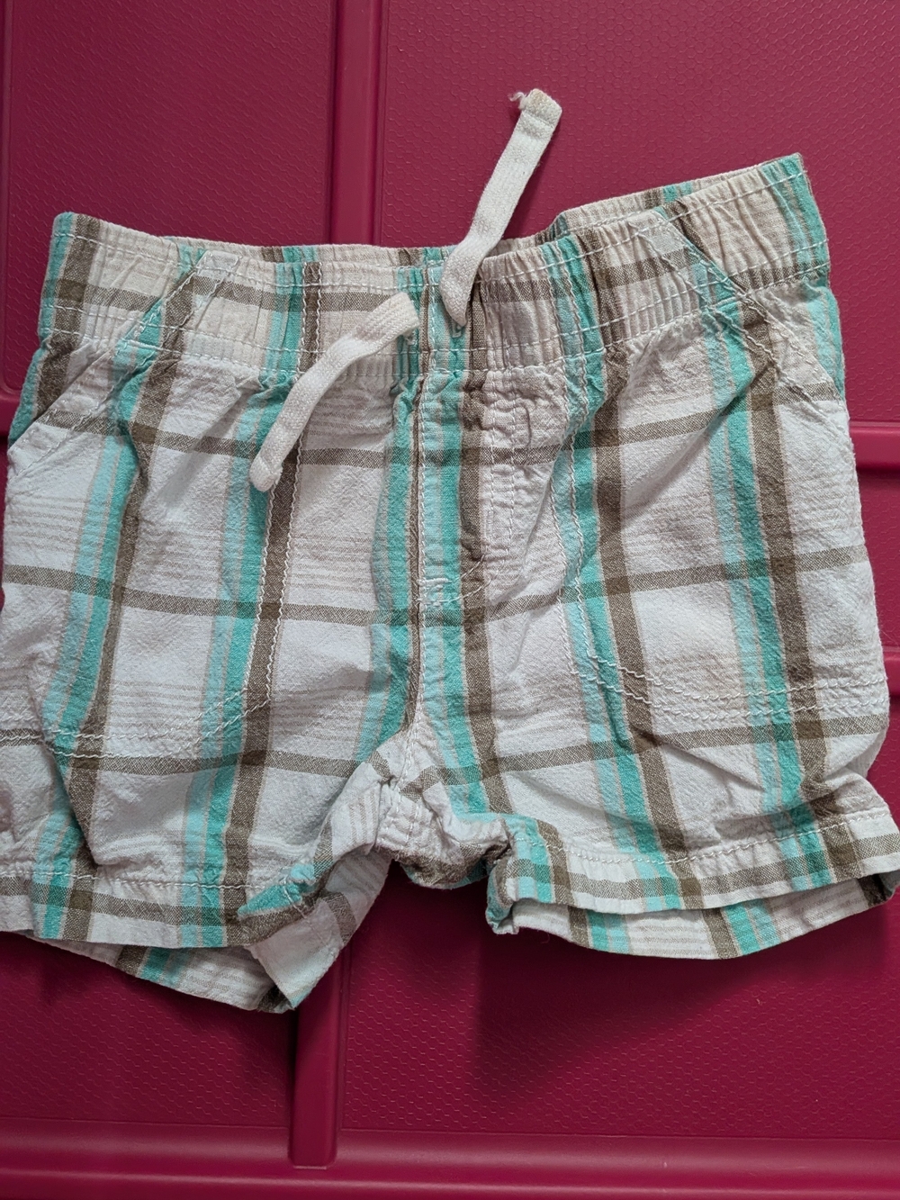 jumping beans Plaid Drawstring Shorts in White, Brown & Teal